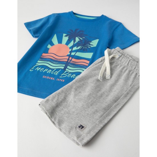 T-SHIRT + SHORT FOR BOY 'EXOTIC WEATHER', BLUE/GREY