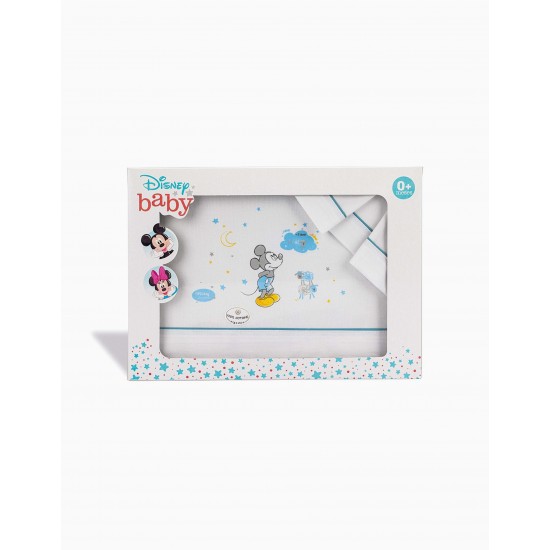 BED SHEETS 120X60 CM MICKEY DISNEY WHITE / BLUE 3 PIECES