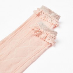 HIGH COTTON SOCKS WITH LACE FOR GIRL, PINK