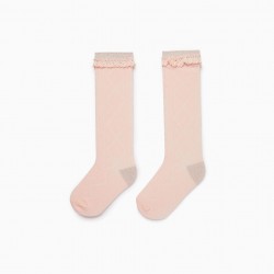 HIGH COTTON SOCKS WITH LACE FOR GIRL, PINK