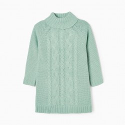 BRAIDED KNIT DRESS FOR GIRL, WATER GREEN