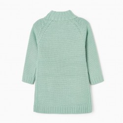 BRAIDED KNIT DRESS FOR GIRL, WATER GREEN