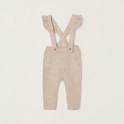 KNITTED PANTS WITH REMOVABLE STRAPS FOR NEWBORN, BEIGE
