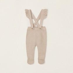 KNITTED PANTS WITH REMOVABLE STRAPS FOR NEWBORN, BEIGE
