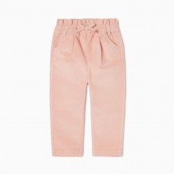 PAPERBAG PANTS IN COTTON BOMBAZINE FOR BABY GIRL, PINK