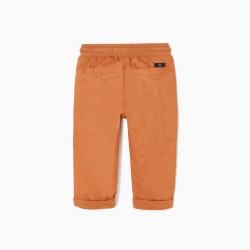 PANTS WITH LINING IN COTTON JERSEY FOR BABY BOY, CAMEL