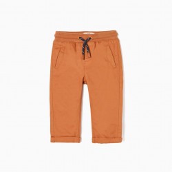 PANTS WITH LINING IN COTTON JERSEY FOR BABY BOY, CAMEL