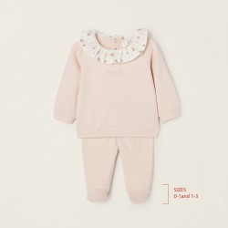 SWEAT + PANTS WITH FRILLS AND FLOWERS FOR NEWBORN, PINK