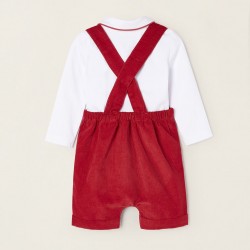 BODY + COTTON JUMPSUIT SET FOR NEWBORN, WHITE/RED