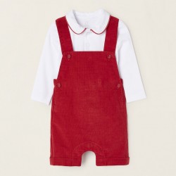 BODY + COTTON JUMPSUIT SET FOR NEWBORN, WHITE/RED