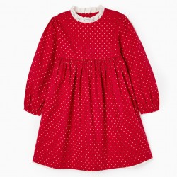 LONG SLEEVE DRESS IN COTTON BALL TO GIRL, RED