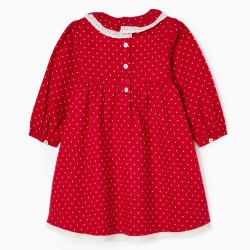 LONG SLEEVE DRESS IN COTTON TO BABY BALLS GIRL, RED