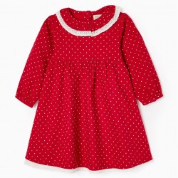 LONG SLEEVE DRESS IN COTTON TO BABY BALLS GIRL, RED