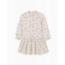 FLORAL BOMBAZINE DRESS IN COTTON FOR GIRL, WHITE