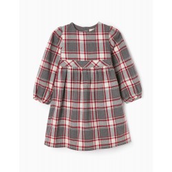 LONG SLEEVE DRESS WITH GIRL CHESS 'B&S', GREY/RED