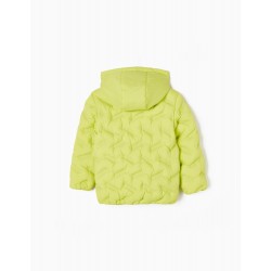 PADDED JACKET WITH HOOD FOR BOY, LIME GREEN
