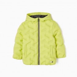 PADDED JACKET WITH HOOD FOR BOY, LIME GREEN
