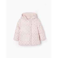 PADDED JACKET WITH TEDDY LINING AND HOOD FOR GIRL 'CLOVERS', PINK