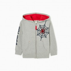 CARDED HOODED JACKET IN COTTON FOR 'SPIDER-MAN' BOY, GREY/RED