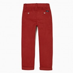 CHINO PANTS IN COTTON TWILL FOR BOY 'SLIM FIT', DARK RED