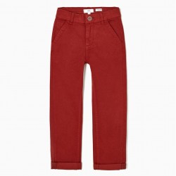 CHINO PANTS IN COTTON TWILL FOR BOY 'SLIM FIT', DARK RED