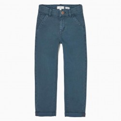 CHINO PANTS IN COTTON TWILL FOR BOY 'SLIM FIT', BLUE