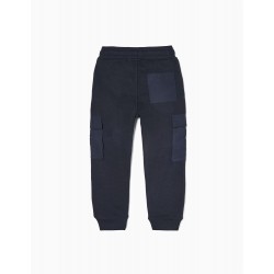 TRAINING PANTS WITH CARGO POCKETS FOR BOY, DARK BLUE