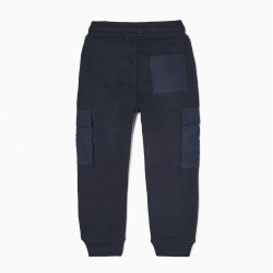 TRAINING PANTS WITH CARGO POCKETS FOR BOY, DARK BLUE