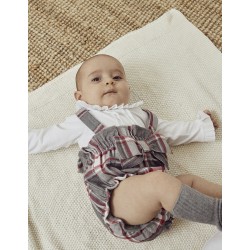 BODY SET + SHORTS WITH STRAPS IN CHESS FOR NEWBORN 'B&S', GREY/RED