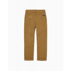 CHINO PANTS IN COTTON TWILL FOR BOY 'SLIM FIT', CAMEL