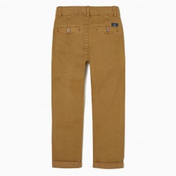 CHINO PANTS IN COTTON TWILL FOR BOY 'SLIM FIT', CAMEL
