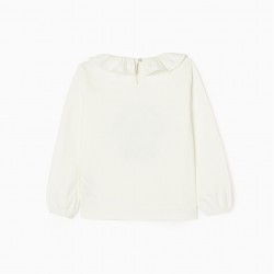 LONG SLEEVE T-SHIRT IN COTTON FOR GIRL 'TRAILS', WHITE
