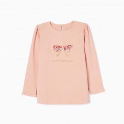 LONG SLEEVE T-SHIRT IN COTTON FOR GIRL 'LACE', PINK