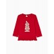 LONG SLEEVE T-SHIRT IN BABY COTTON GIRL 'CHRISTMAS', RED