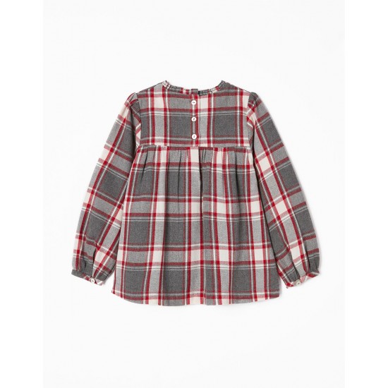 LONG SLEEVE BLOUSE WITH GIRL CHESS 'B&S', GREY/RED