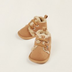 BOOTS WITH LINING IN HAIR FOR NEWBORN, CAMEL