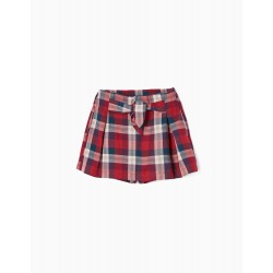COTTON SKIRT-SHORTS WITH GIRL CHESS, RED/DARK BLUE