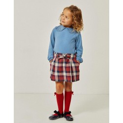 COTTON SKIRT-SHORTS WITH GIRL CHESS, RED/DARK BLUE