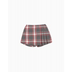 COTTON SKIRT-SHORTS WITH 'B&S' GIRL'S CHESS, GREY/RED
