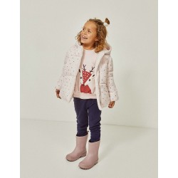 PADDED JACKET WITH TEDDY LINING AND HOOD FOR GIRL 'CLOVERS', PINK