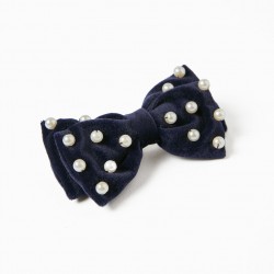 HAIR LOCK WITH VELVET LACE AND PEARLS FOR BABY AND GIRL, DARK BLUE
