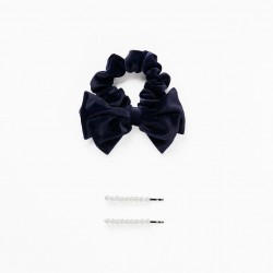 PACK 2 INDENTS + 1 SCRUNCHIE FOR BABY AND GIRL, WHITE/DARK BLUE