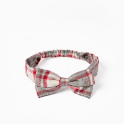 HAIR RIBBON WITH BABY TIE AND GIRL 'B&S', GREY/RED