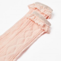 HIGH COTTON SOCKS WITH BABY LACE GIRL, PINK