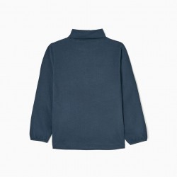 LONG SLEEVE T-SHIRT AND HIGH COLLAR IN COTTON FOR GIRL, DARK BLUE