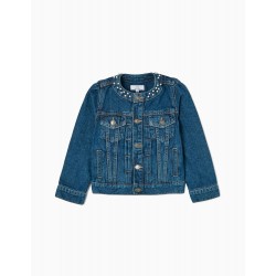 DENIM JACKET WITH PEARLS FOR GIRL, BLUE