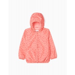 WINDBREAKER JACKET WITH HOOD FOR GIRL 'HEARTS', CORAL