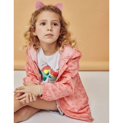 WINDBREAKER JACKET WITH HOOD FOR GIRL 'HEARTS', CORAL