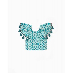 GIRL'S SHORT TOP 'YOU&ME', WHITE/TURQUOISE
