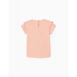 PRINTED T-SHIRT FOR BABY GIRL 'SURFING', CORAL